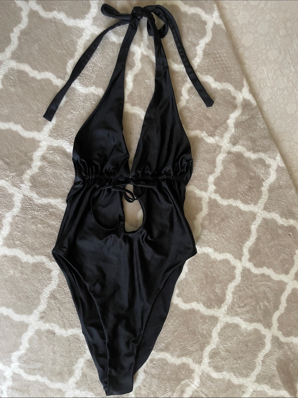 Black Halter One-Piece Cutout Swimsuit